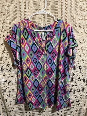 Dear Scarlett multi colored geometric pullover top XL